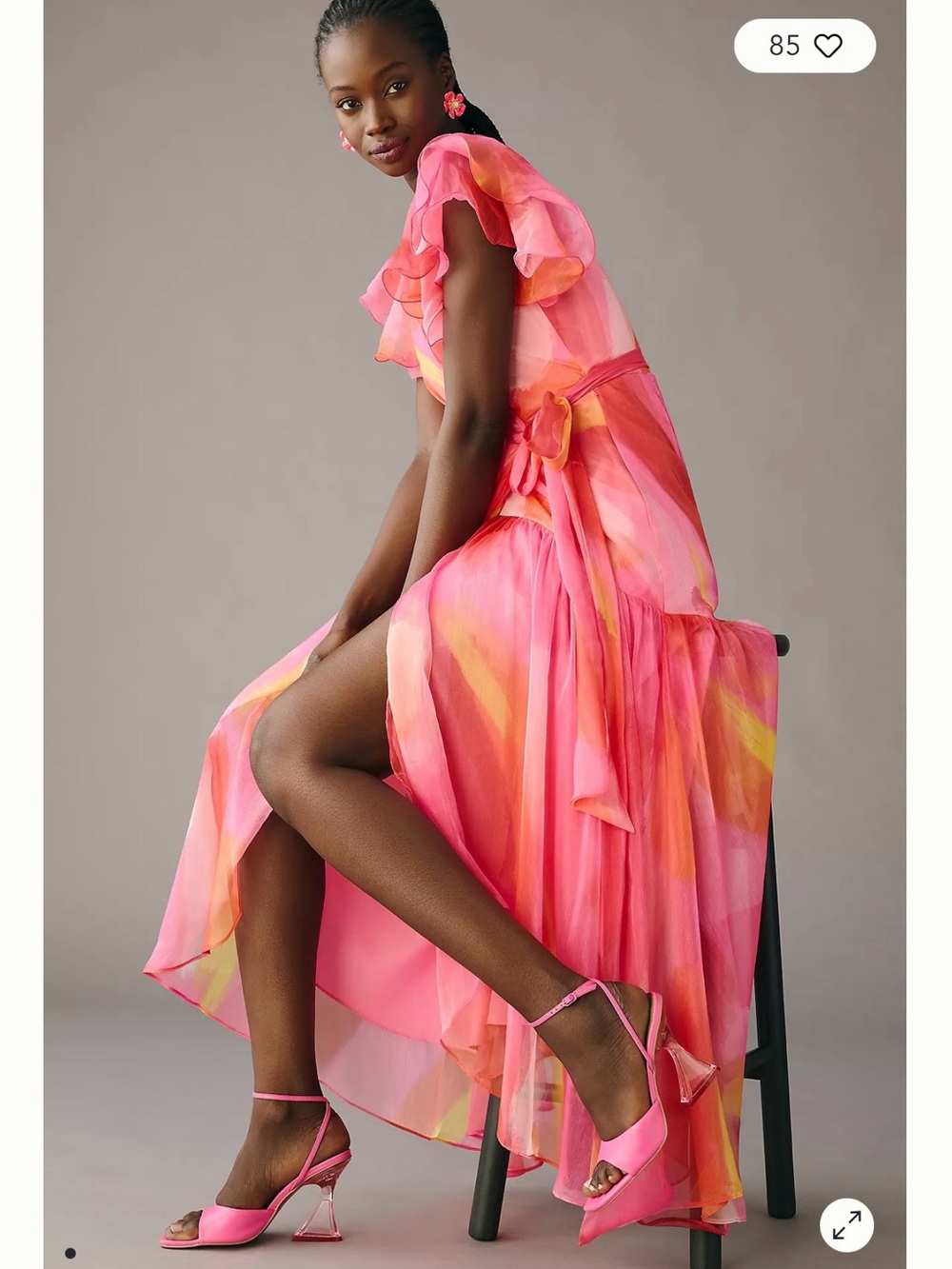 NWT Anthropologie Hutch Pink Watercolor Ruffle Midi Dress - Size: Extra Small
